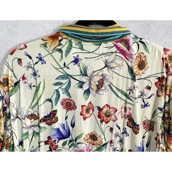 JOHNNY WAS Women Felix Short Sleeve Floral Polo Shirt Sz L Multicolor Golf 50-5 - Picture 5 of 9